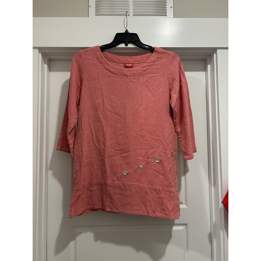 Toofan Women's Red Cotton Top Tunic Size Small Lagenlook Artsy Preppy Coastal